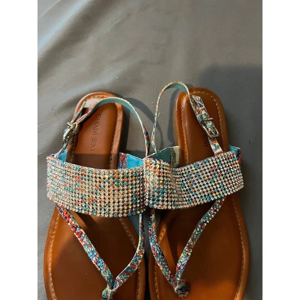 Gianni Bini Womens Rhinestone Paisley Slingback Thong Sandals Multi Color Size 9